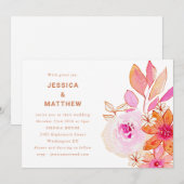 Boho Waterverf Roze Oranje Bloemen Chinees Weddens Kaart (Voorkant / Achterkant)