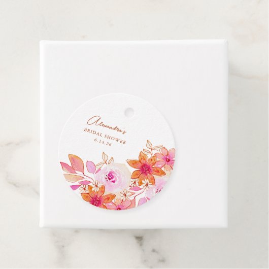 Boho Waterverf Roze Oranje Flowers Vrijgezellenfee Bedankjes Labels (In situ)