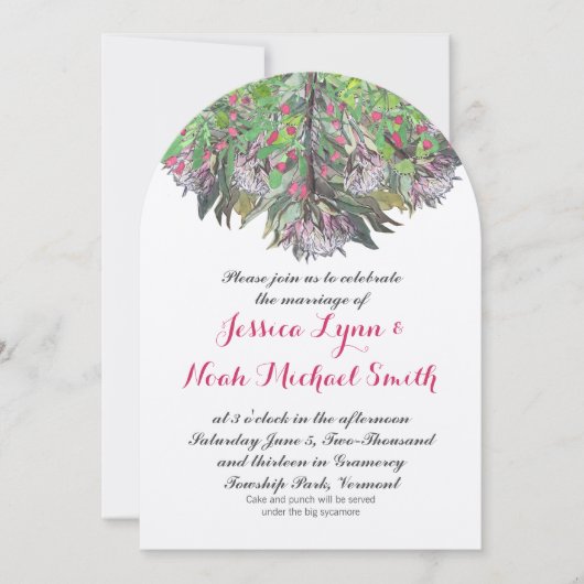 Boho Waterverf Roze Paarse Groene Floral Wedding Kaart (Voorkant)
