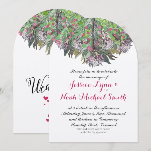Boho Waterverf Roze Paarse Groene Floral Wedding Kaart (Voorkant / Achterkant)
