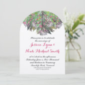 Boho Waterverf Roze Paarse Groene Floral Wedding Kaart (Staand voorkant)