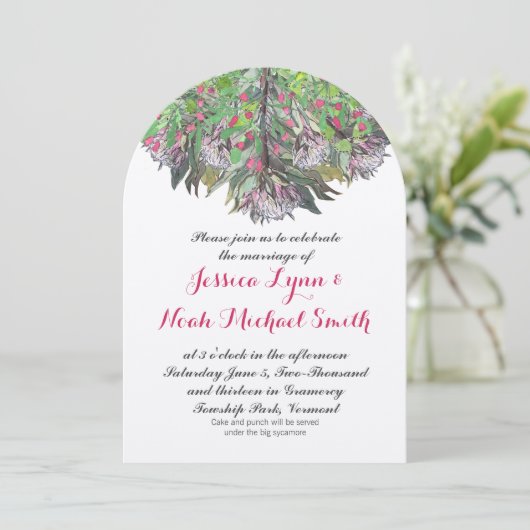 Boho Waterverf Roze Paarse Groene Floral Wedding Kaart (Staand voorkant)
