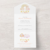 Boho Waterverf roze regenboog meisje Baby shower All In One Uitnodiging (Binnen)