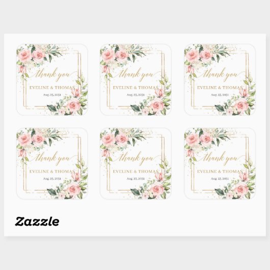 Boho waterverf roze rozen bruiloft vierkante sticker (Vel)