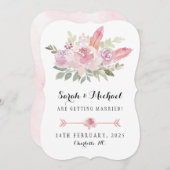 Boho Waterverf roze rozen en veren Save The Date (Voorkant / Achterkant)