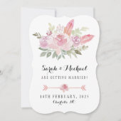 Boho Waterverf roze rozen en veren Save The Date (Voorkant)