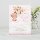 Boho Waterverf Roze Teddy Bear Meisje Baby shower Kaart (Staand voorkant)