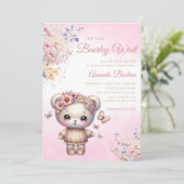 Boho Waterverf roze Teddy Bear Meisje Baby shower Kaart (Staand voorkant)