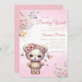 Boho Waterverf roze Teddy Bear Meisje Baby shower Kaart (Voorkant / Achterkant)