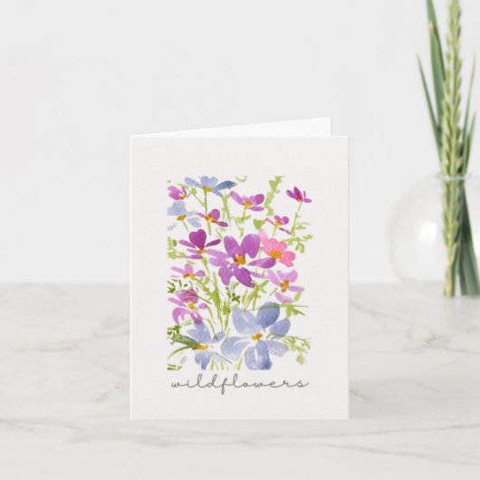 Boho Waterverf Roze Wilde Bloem Notitiekaart (Voorkant)
