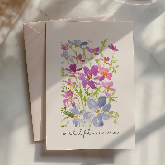 Boho Waterverf Roze Wilde Bloem Notitiekaart