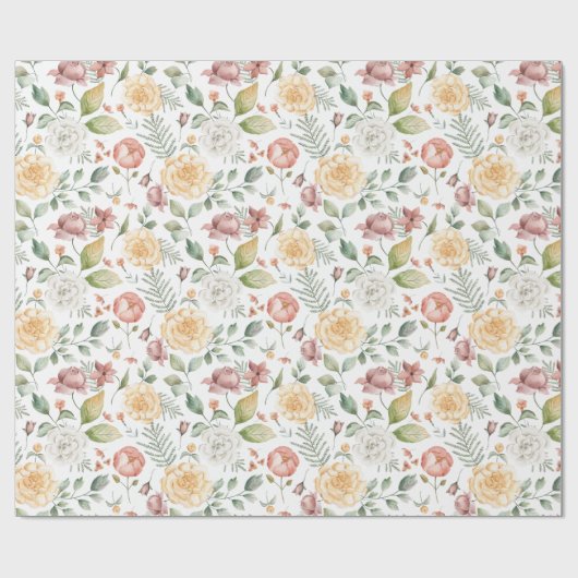 Boho  Waterverf Rozen en groen Cadeaupapier (Vlak)