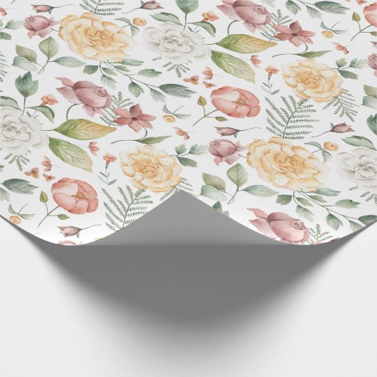 Boho  Waterverf Rozen en groen Cadeaupapier (Hoek)