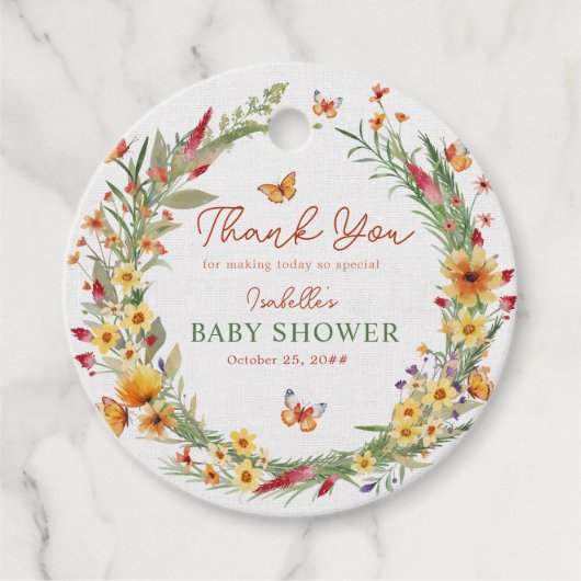 Boho Waterverf rustieke Wildbloemen Baby shower Bedankjes Labels (Voorkant)