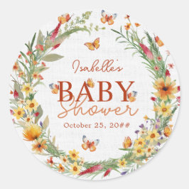 Boho Waterverf rustieke Wildbloemen Baby shower Ronde Sticker