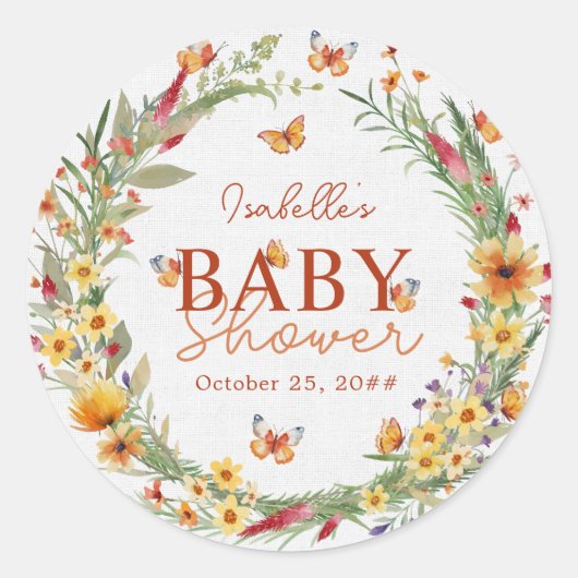 Boho Waterverf rustieke Wildbloemen Baby shower Ronde Sticker (Voorkant)