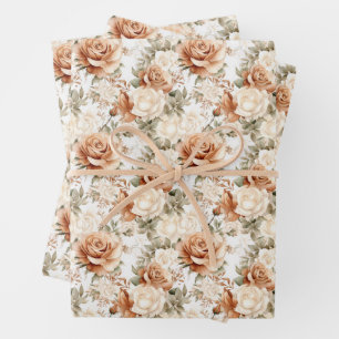 Boho waterverf salie groen en terracotta rozen inpakpapier vel