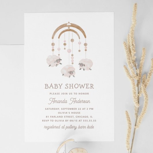 Boho Waterverf Sheep Mobile | neutraal Baby shower Kaart