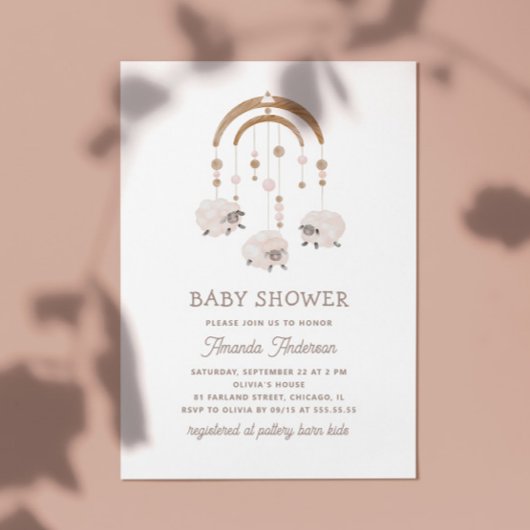 Boho Waterverf Sheep Mobile | neutraal Baby shower Kaart
