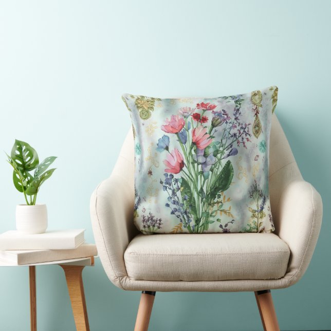 Boho Waterverf Sierkussen – Dromerige Bohemian-In (Stoel)