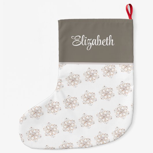 Boho Waterverf Sneeuwvlokken Custom Naam Kerst Grote Kerstsok (Achterkant)