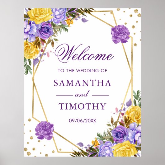 Boho Waterverf Spring Flowers Gold Lijst Wedding Poster (Voorkant)