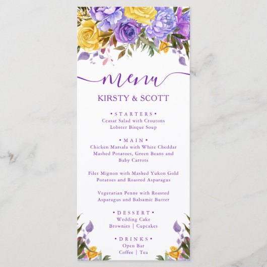 Boho Waterverf Spring Flowers Wedding Menu (Voorkant)