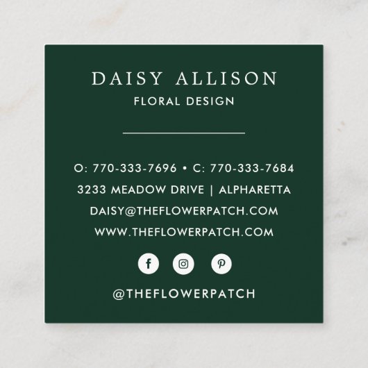 Boho Waterverf Spring Wildflower Vierkante Visitekaartje (Achterkant)