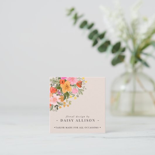 Boho Waterverf Spring Wildflower Vierkante Visitekaartje (Staand voorkant)