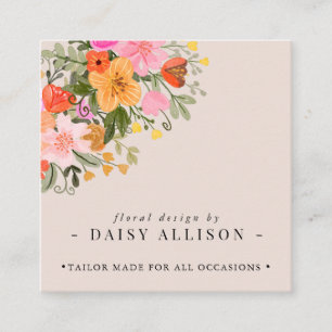 Boho Waterverf Spring Wildflower Vierkante Visitekaartje