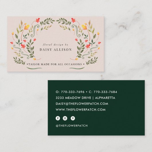 Boho Waterverf Spring Wildflower  Visitekaartje (Voorkant / Achterkant)