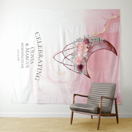 Boho Waterverf Stof Roze Hemels Wandkleed (In Situ (horizontaal))