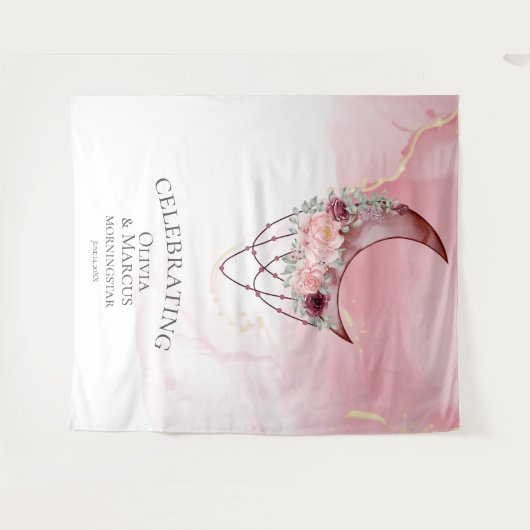 Boho Waterverf Stof Roze Hemels Wandkleed (Voorkant (horizontaal))