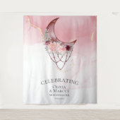 Boho Waterverf Stof Roze Hemels Wandkleed (Voorkant)