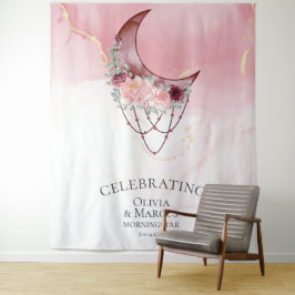 Boho Waterverf Stof Roze Hemelsblauw Wandkleed