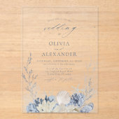 Boho Waterverf Strand Elegant Blauw Huwelijk Acryl Uitnodigingen (Voorkant)