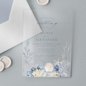 Boho Waterverf Strand Elegant Blauw Huwelijk Acryl Uitnodigingen
