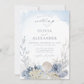 Boho Waterverf Strand Elegant Blauw Huwelijk Kaart (Voorkant)