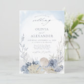 Boho Waterverf Strand Elegant Blauw Huwelijk Kaart (Staand voorkant)