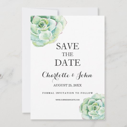 boho waterverf succulent bruiloft behalve de data save the date (Voorkant)