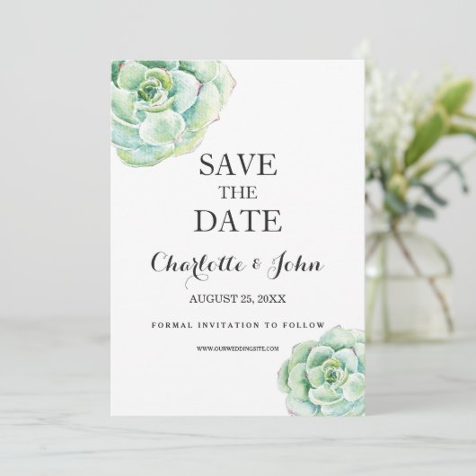 boho waterverf succulent bruiloft behalve de data save the date (Staand voorkant)