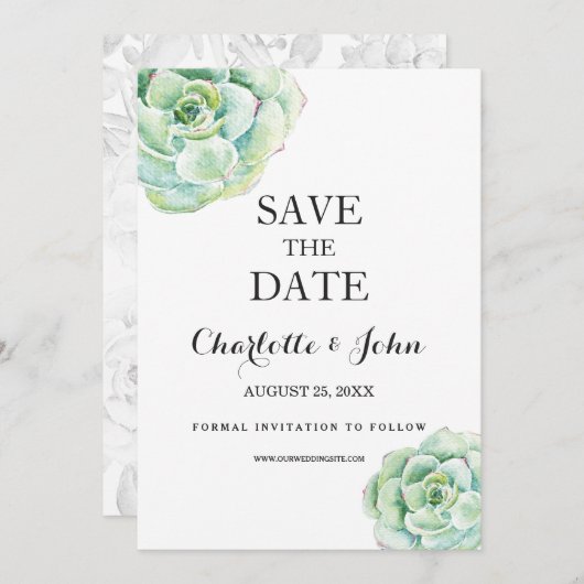 boho waterverf succulent bruiloft behalve de data save the date (Voorkant / Achterkant)