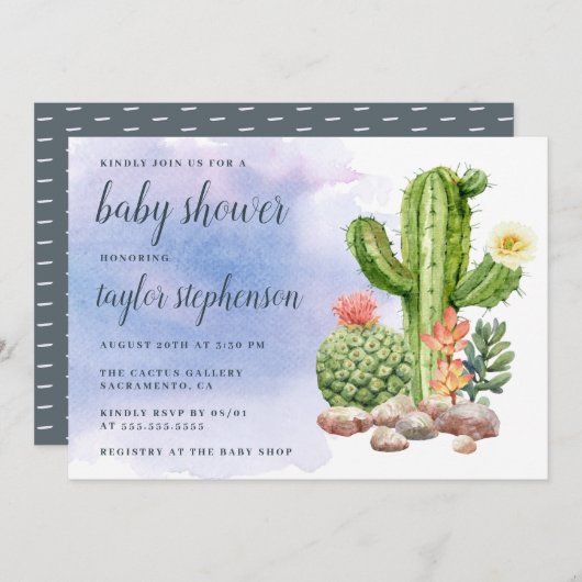 Boho Waterverf Succulent Cactus Baby shower Kaart (Voorkant / Achterkant)