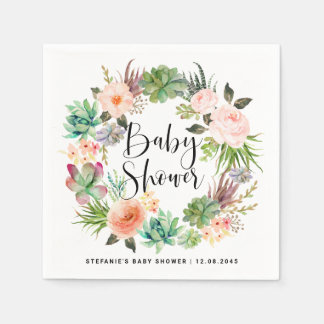 Boho Waterverf Succulent Krans Baby shower Servet