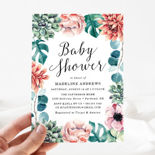Boho-waterverf-succulenten-baby shower-uitnodiging kaart