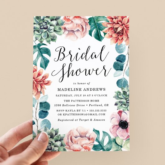 Boho Waterverf Succulenten Bruidsmeisjesfeest Kaart