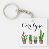 Boho Waterverf Succulenten Custom Sleutelhanger (Voorkant)