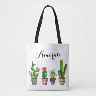 Boho Waterverf Succulenten Gepersonaliseerde Canva Tote Bag