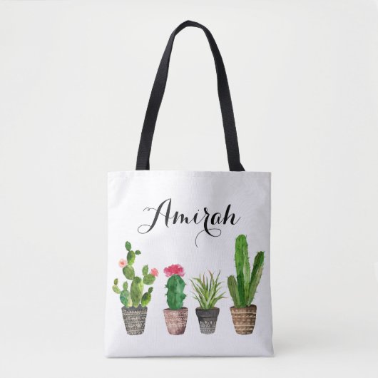 Boho Waterverf Succulenten Gepersonaliseerde Canva Tote Bag (Voorkant)