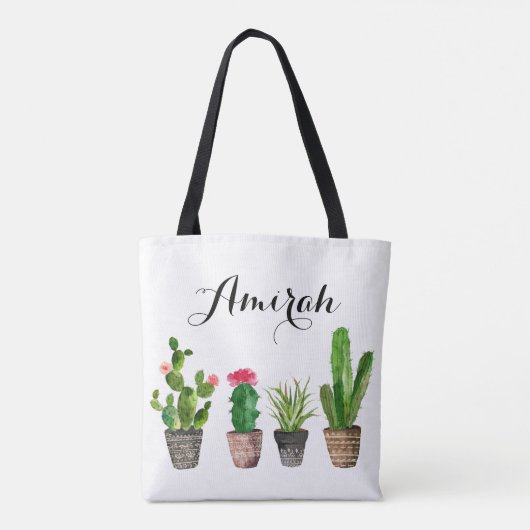 Boho Waterverf Succulenten Gepersonaliseerde Canva Tote Bag (Achterkant)